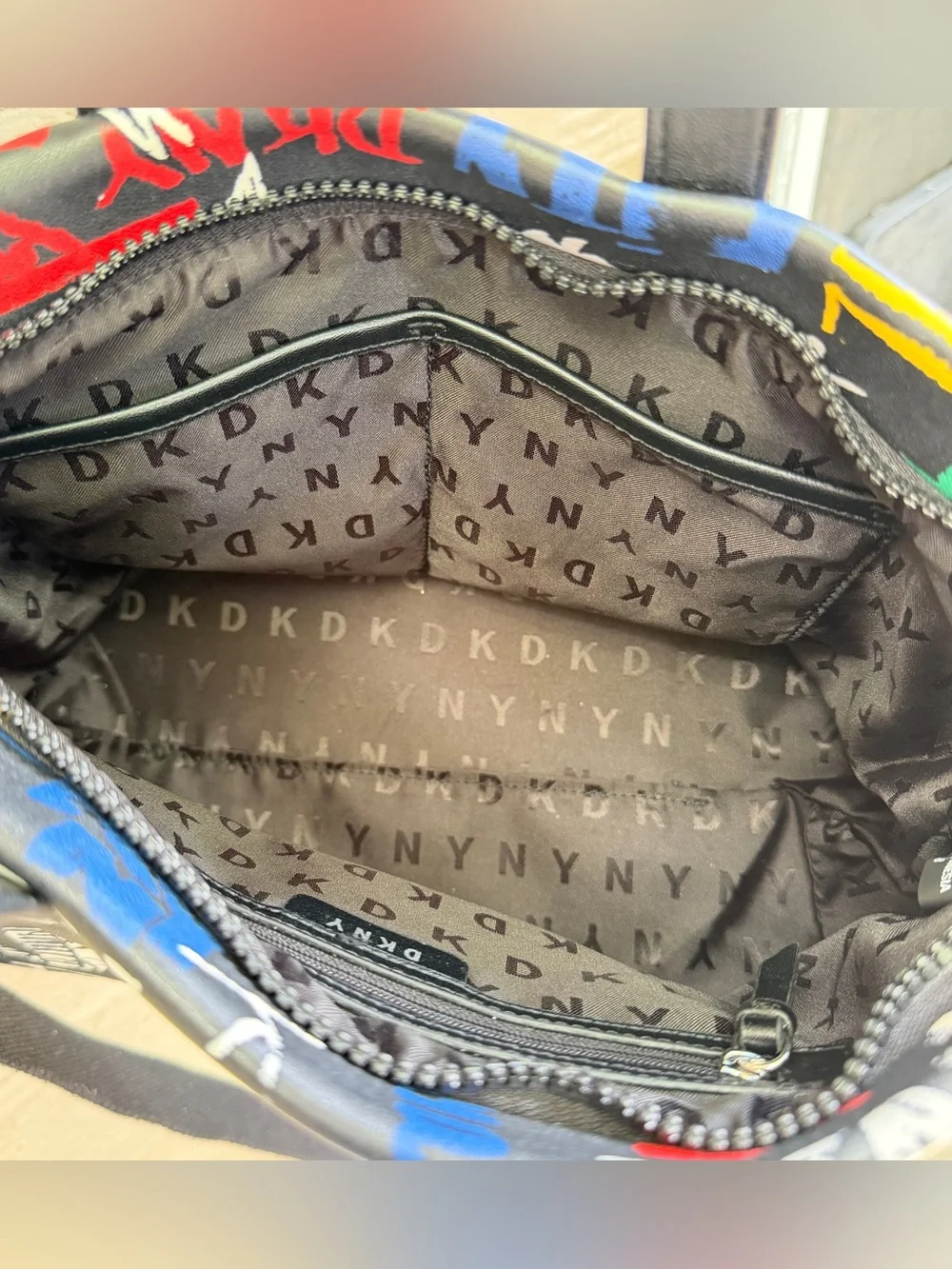 DKNY Graffiti Print Shoulder Bag Dual Handles New York Street Art Zip Crossbody